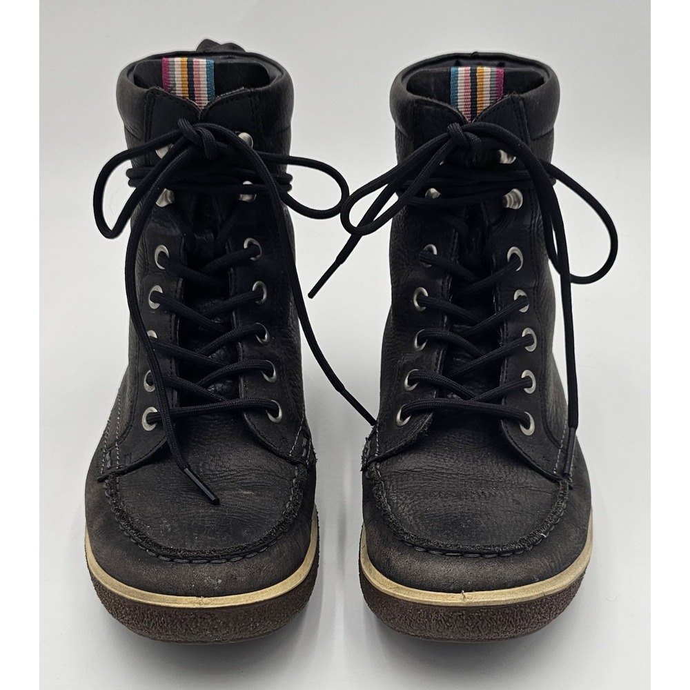 ECCO Black Leather Lace Up Ankle Combat Boots – Women's Size 37 (US 6)